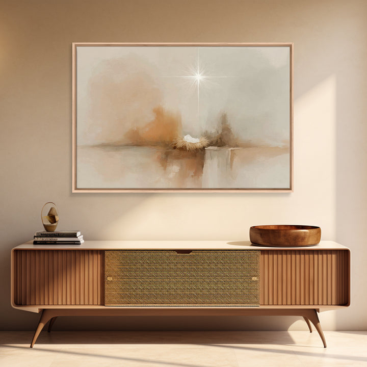 Heavenly Cradle Light – Framed Canvas Print – Christian Art Canvas – Jesus Painting – Christian Christmas Art – Christmas Wall Art – Christ
