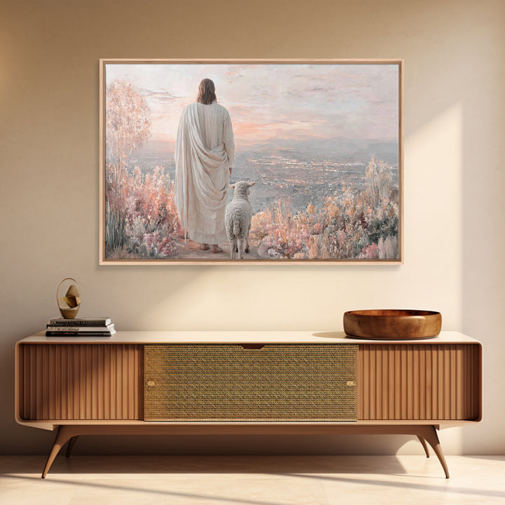 Shepherd Of Dawn – Framed Canvas Print – Large Jesus Painting – Christian Wall Art – Christian Art Gift – Modern Christian Painting