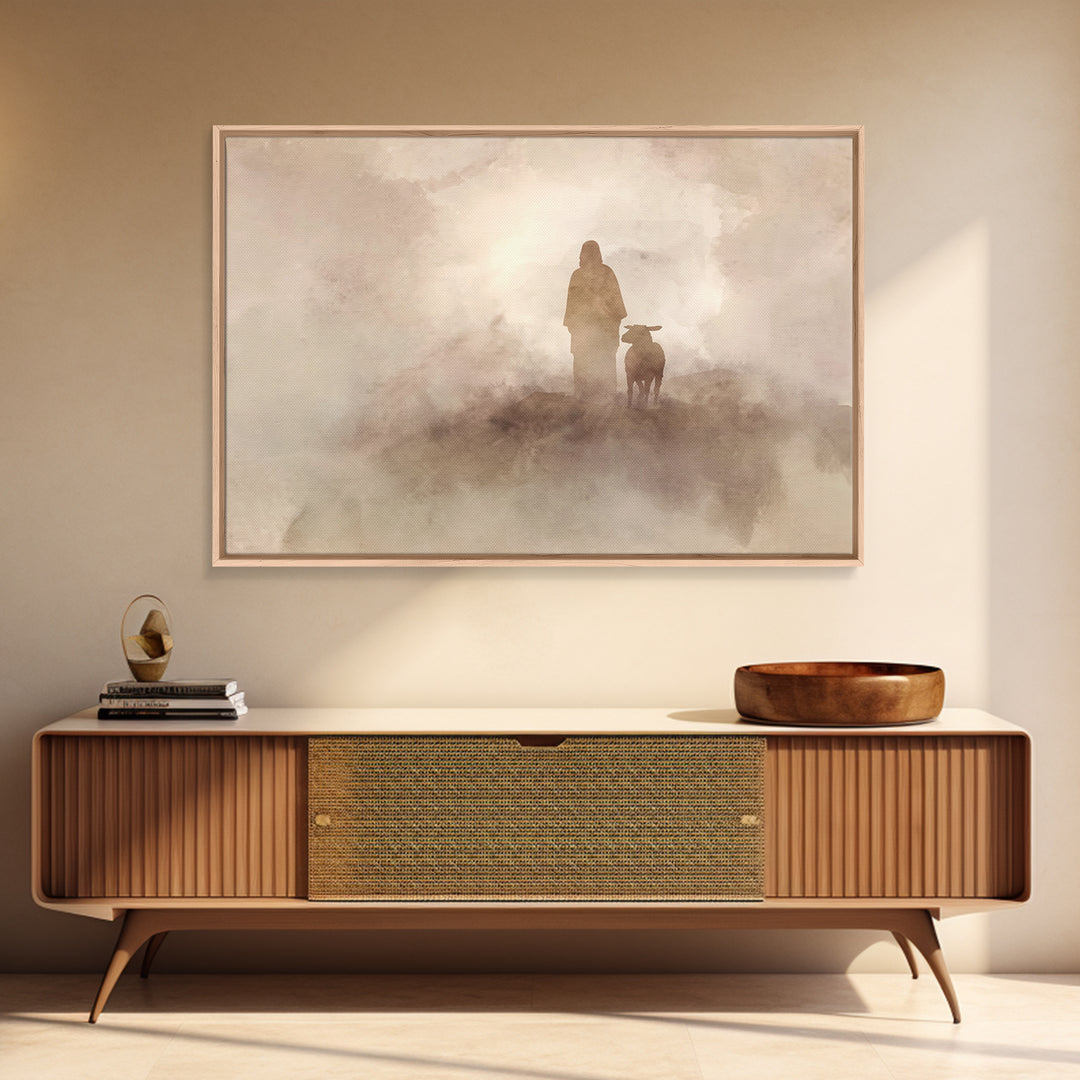 Desert Shepherd Calm – Framed Canvas Print – Jesus Painting – Subtle Christian Art – Christian Decor For Home – Christian Art Prints