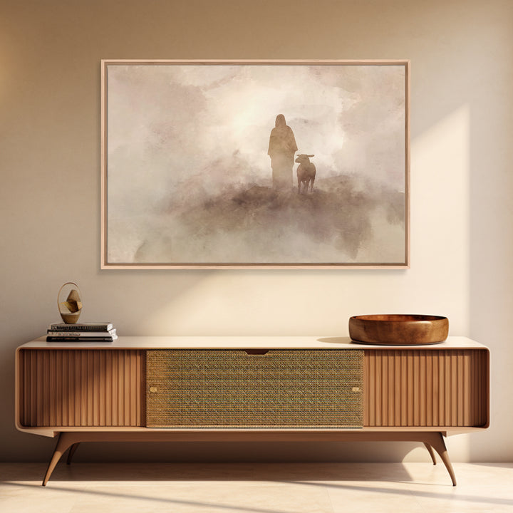 Desert Shepherd Calm – Framed Canvas Print – Jesus Painting – Subtle Christian Art – Christian Decor For Home – Christian Art Prints