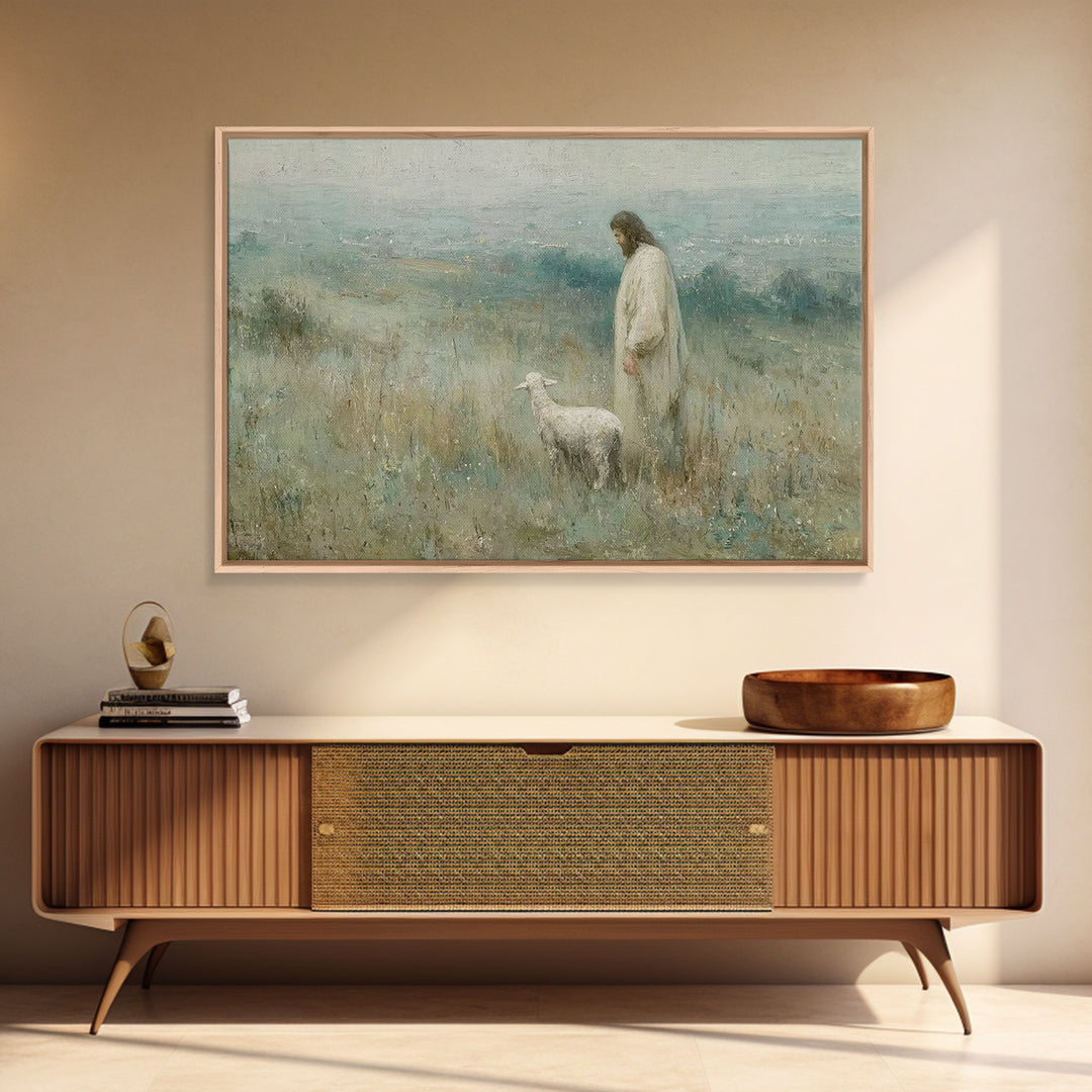 Twilight Shepherd Peace – Framed Canvas Print – Christian Decorations – Large Christian Painting – Subtle Christian Paintings – Christian A