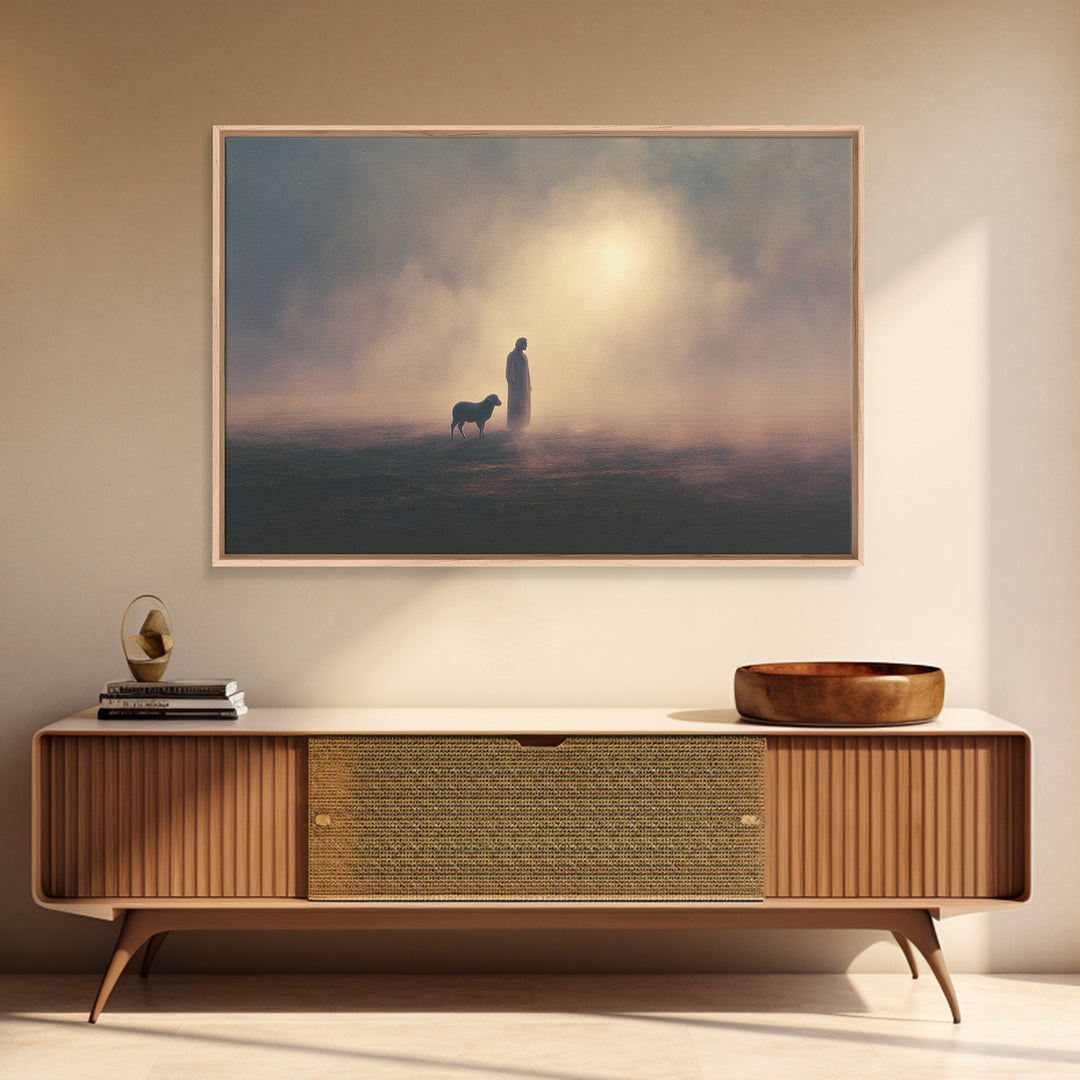 Quiet Path Devotion – Framed Canvas Print – Jesus Wall Art – Modern Christian Art – Christian Art Gift – Pastoral Scenery