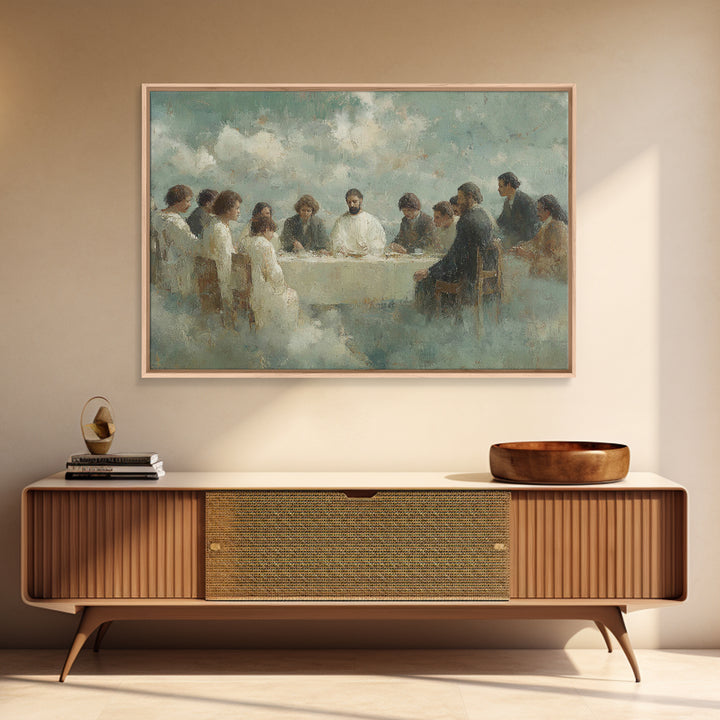 Heavenly Table Gathering – Framed Canvas Print – Christian Art Canvas – Modern Christian Painting – Jesus Wall Art – Christian Decorations