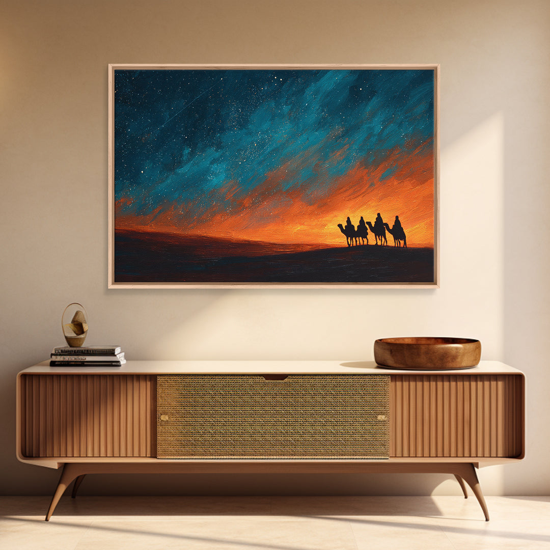Desert Pilgrims – Framed Canvas Print – Christian Christmas Art – Christian Art Canvas – Christian Art – Christmas Wall Art – Moody Christm