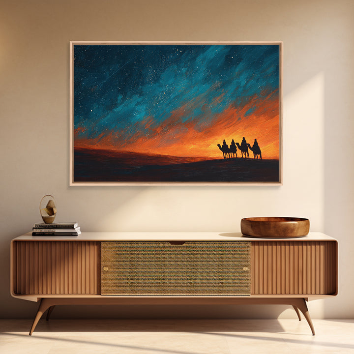 Desert Pilgrims – Framed Canvas Print – Christian Christmas Art – Christian Art Canvas – Christian Art – Christmas Wall Art – Moody Christm