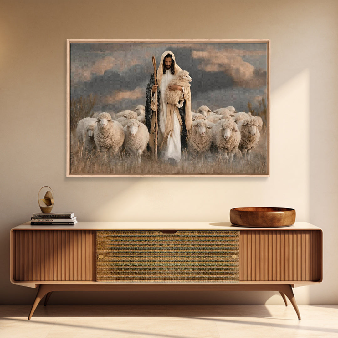 Gentle Shepherd Grace – Framed Canvas Print – Jesus Painting Canvas – Christian Art Canvas – Christian Wall Art – Modern Christian Art – Ch