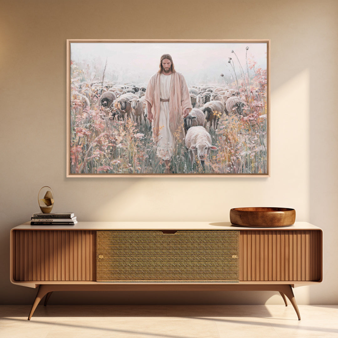Blossoms Of The Shepherd | Framed Canvas Print | Christian Art Canvas | Jesus Painting | Christian Wall Art | Unique Christian Art | Christ