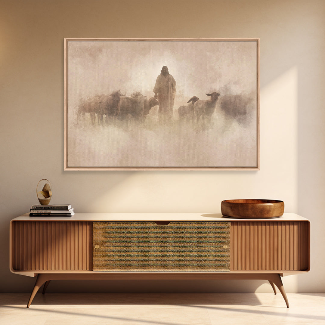 Shepherd In The Haze – Framed Canvas Print – Christian Paintings – Jesus Wall Art – Christian Art Canvas – Christian Decoration – Subtle Ch