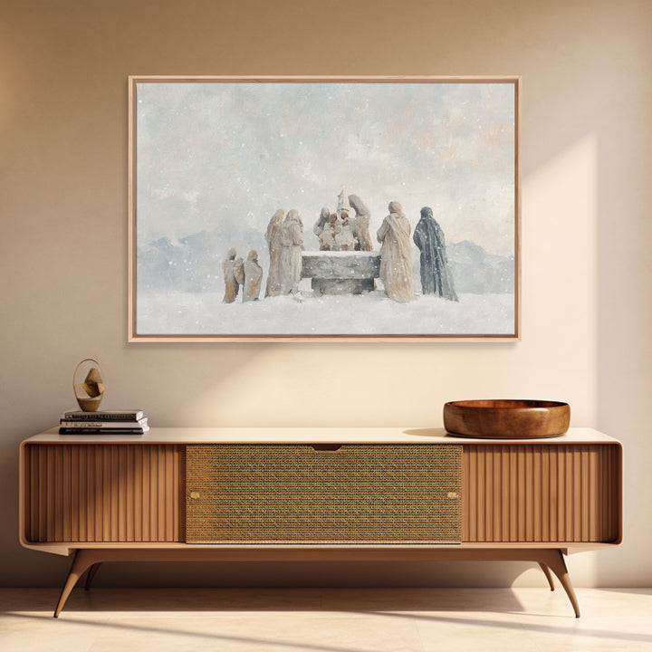 Snowfall Reverence – Framed Canvas Print – Christian Wall Art – Christian Art Canvas – Christmas Art – Jesus Christmas Art – Christian Gift
