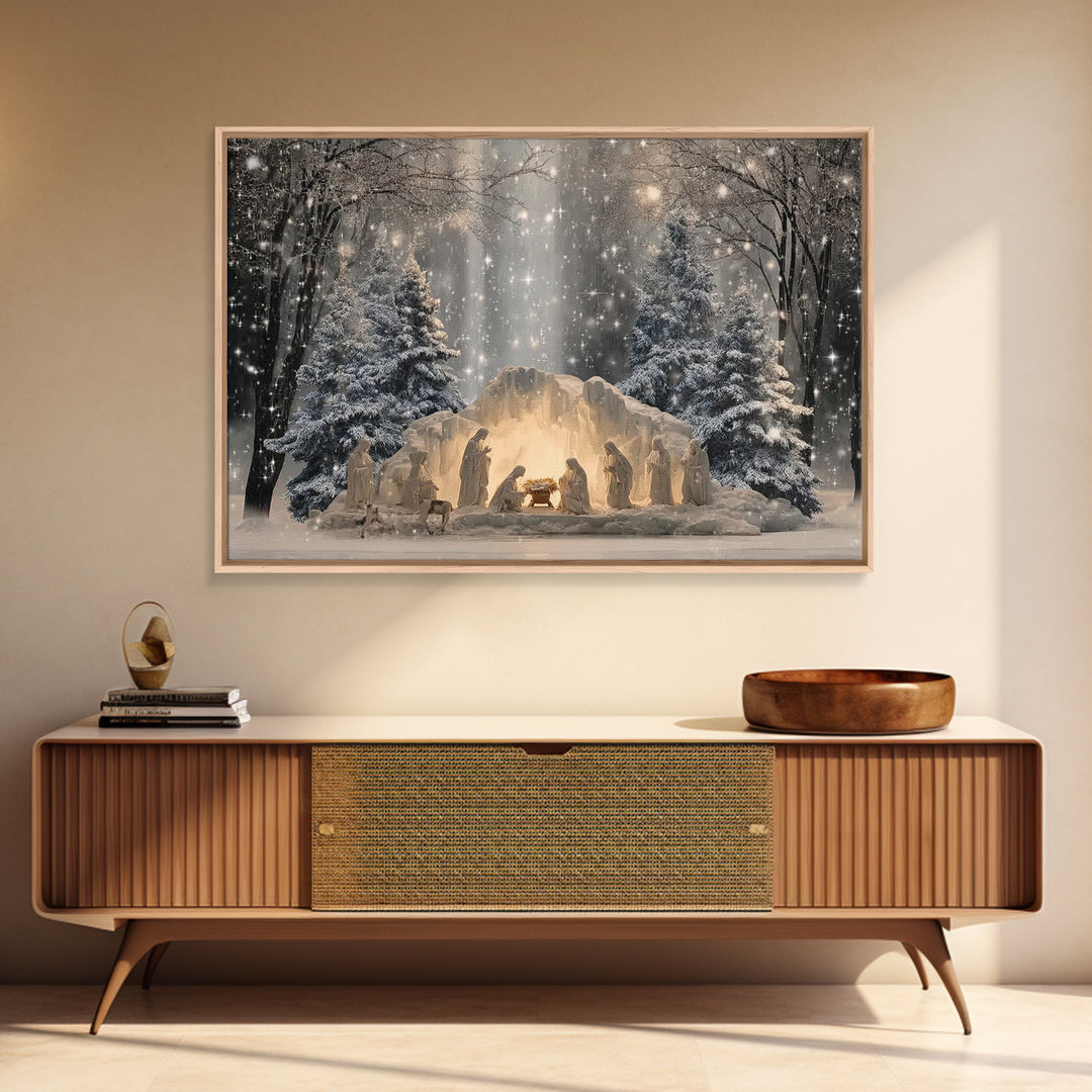 Heaven’s Glow, Framed Canvas Print, Christmas Wall Art, Christian Art Canvas, Christian Christmas Art, Jesus Painting, Christian Gift