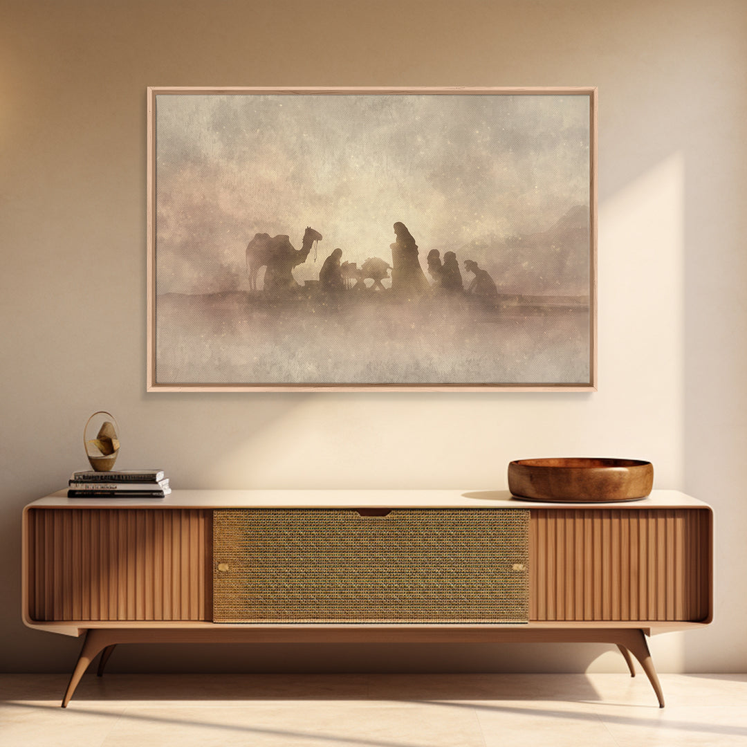 Desert Nativity – Framed Canvas Print – Christian Art Canvas – Christian Christmas Art – Christmas Wall Art – Jesus Painting – Christian De