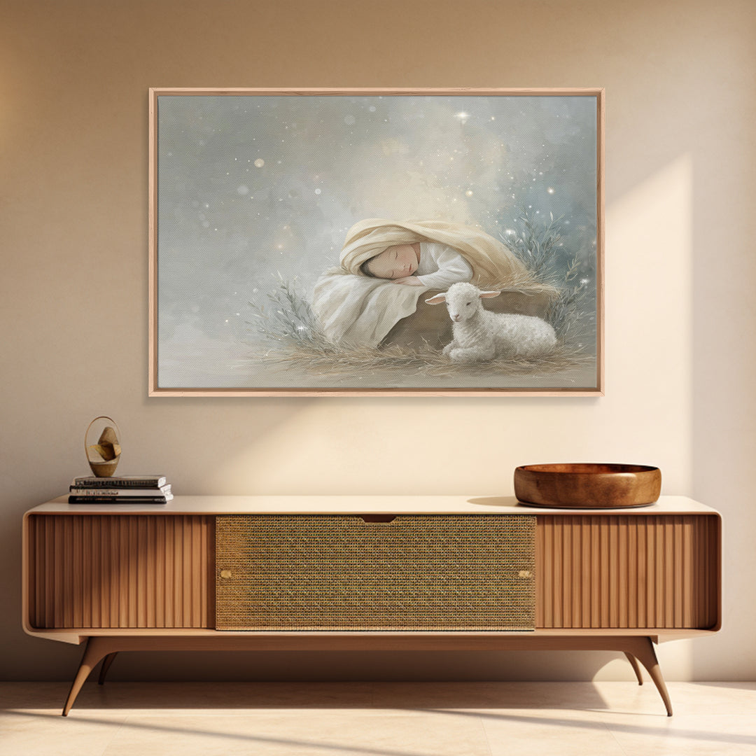 Heavenly Manger – Framed Canvas Print – Christian Wall Art – Christian Art Canvas – Jesus Painting – Christmas Wall Art – Christian Art