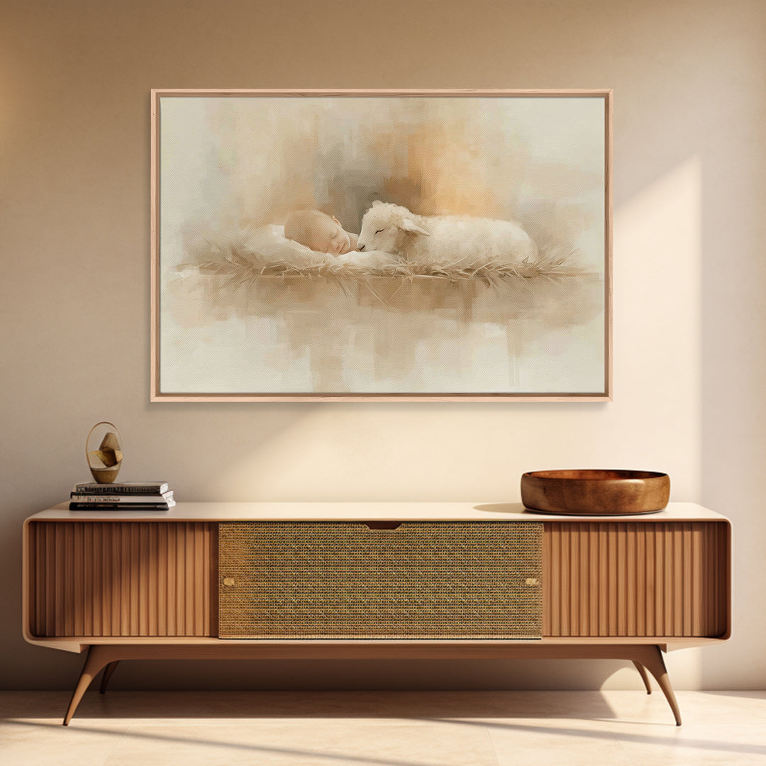 Manger Serenity – Framed Canvas Print – Christian Wall Art – Christian Art – Jesus Painting – Christian Art Canvas – Christmas Wall Art