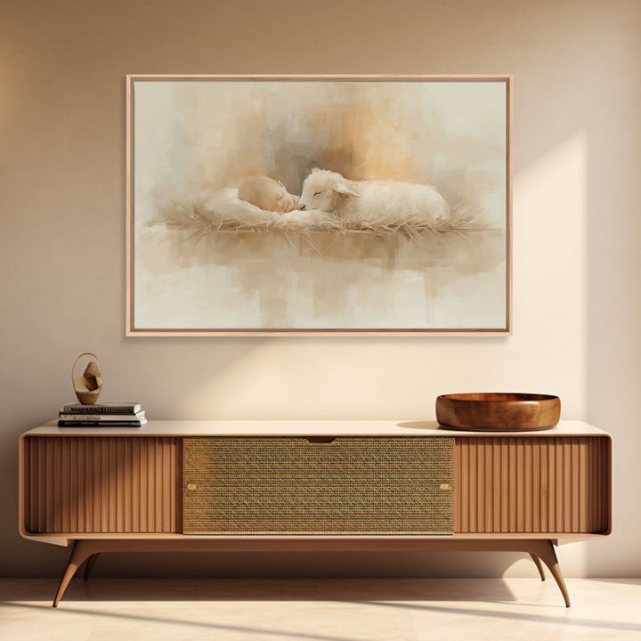 Manger Serenity – Framed Canvas Print – Christian Wall Art – Christian Art – Jesus Painting – Christian Art Canvas – Christmas Wall Art