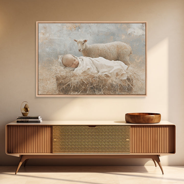 Lamb of Light – Framed Canvas Print – Christian Art – Christmas Wall Art – Christian Art Canvas – Christian Wall Art – Jesus Painting