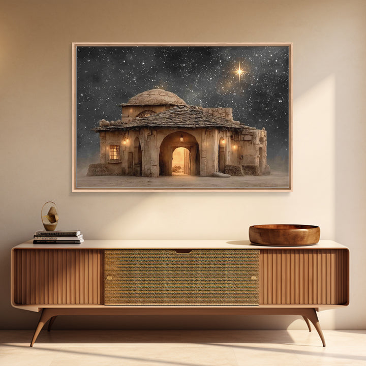 Bethlehem Night – Framed Canvas Print – Christian Art Canvas – Christmas Wall Art – Christian Christmas Art – Modern Christian Art
