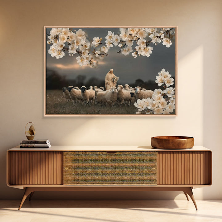 Shepherd’s Blossom Peace | Framed Canvas Print | Christian Wall Art | Jesus Art Print | Christian Art Canvas | Modern Christian Painting |
