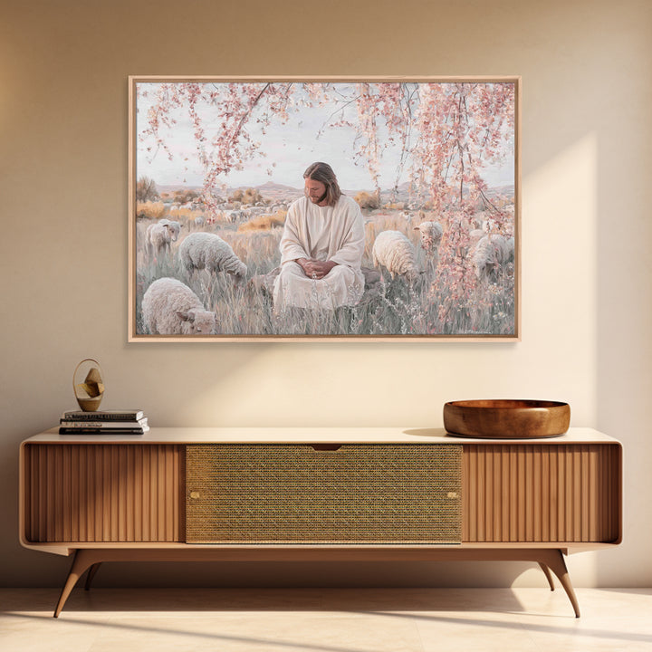 Field Of Gentle Grace, Framed Canvas Print, Christian Wall Art, Jesus Painting, Christian Art Canvas, Subtle Christian Paintings, Christian