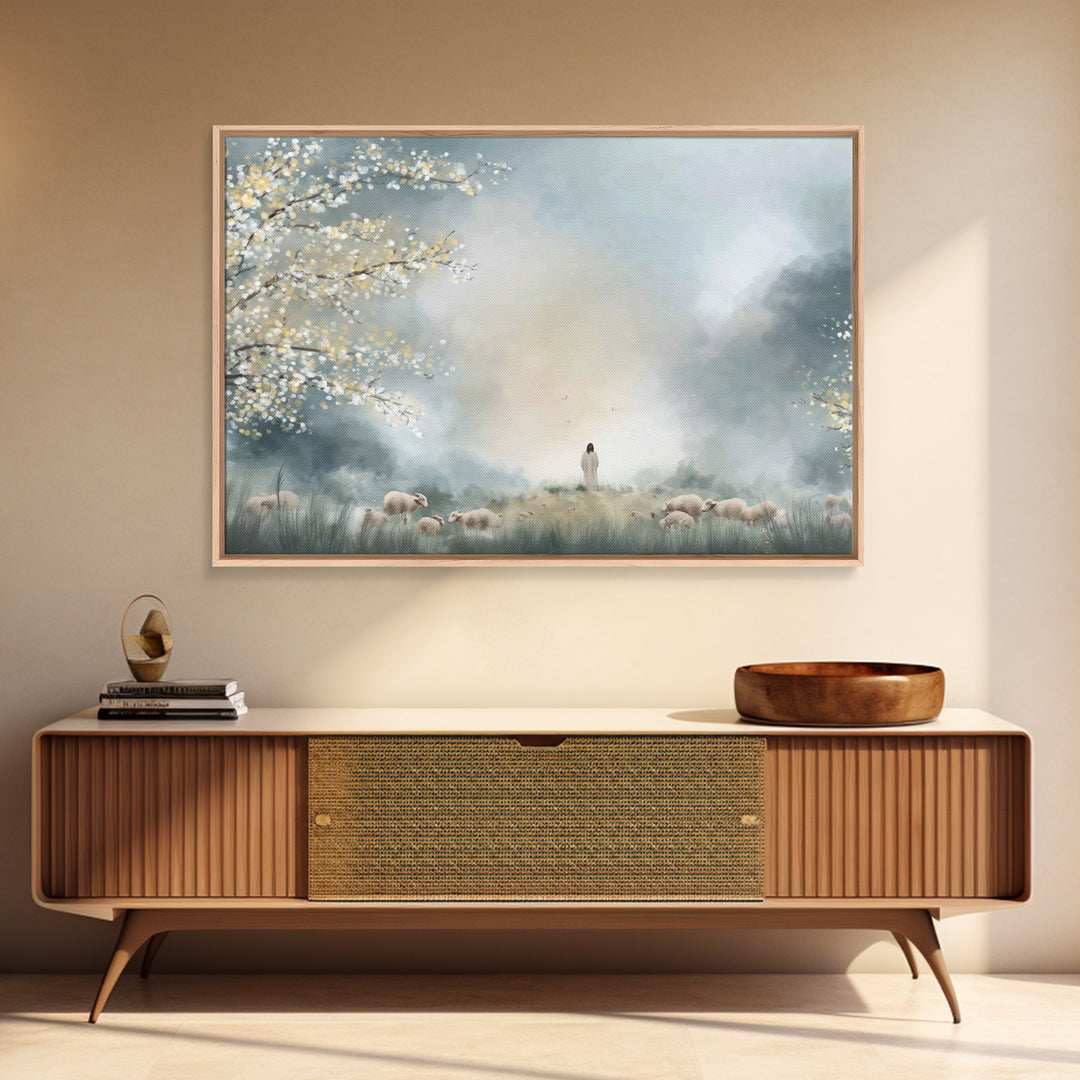 Pasture Of Light – Framed Canvas Print – Christian Wall Art – Christian Art Print – Jesus Painting – Modern Christian Art – Christian Decor