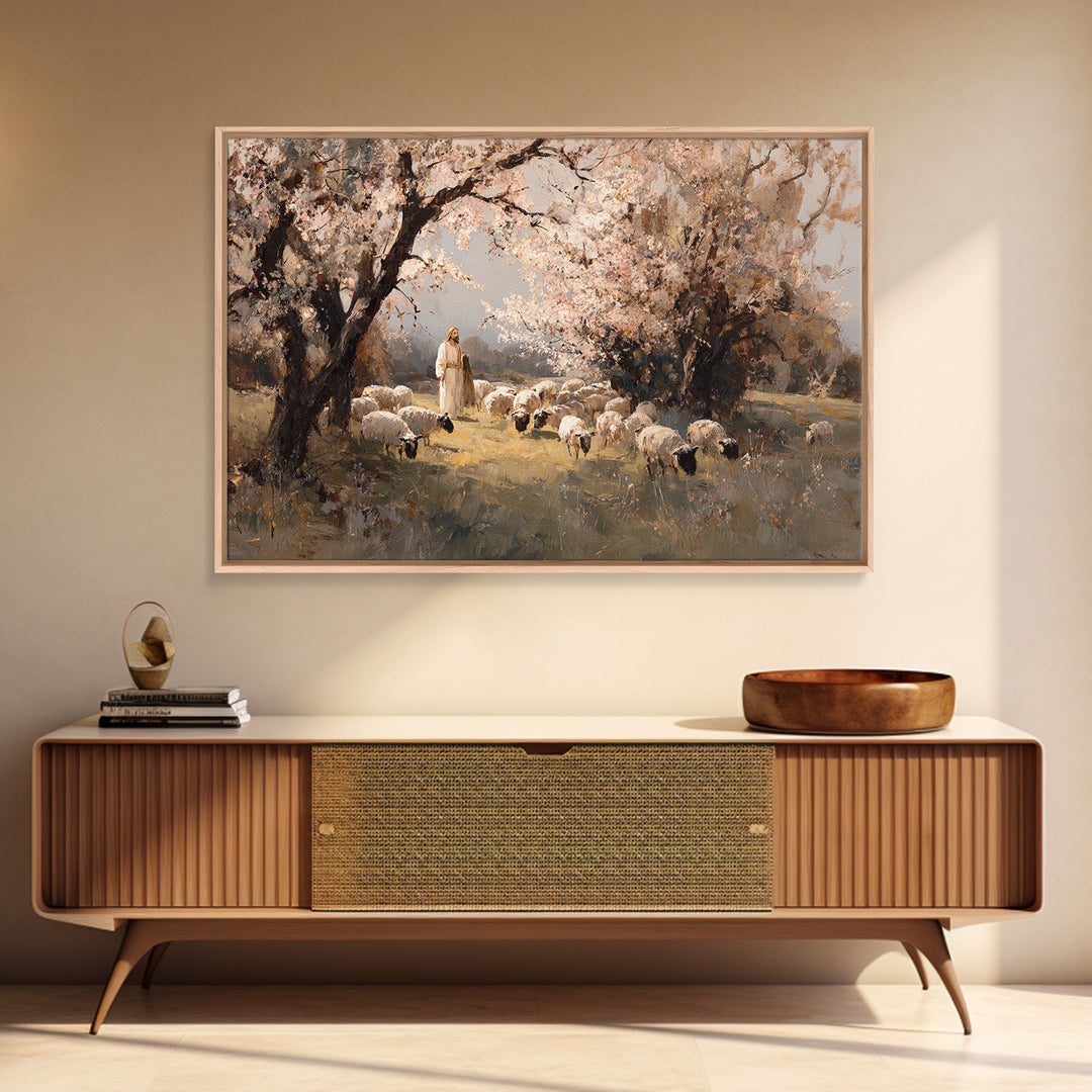 Blossom Shepherd Stillness, Framed Canvas Print, Christian Art Print, Christian Wall Art, Modern Christian Painting, Christian Art Canvas,
