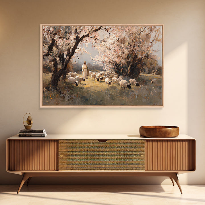 Blossom Shepherd Stillness, Framed Canvas Print, Christian Art Print, Christian Wall Art, Modern Christian Painting, Christian Art Canvas,