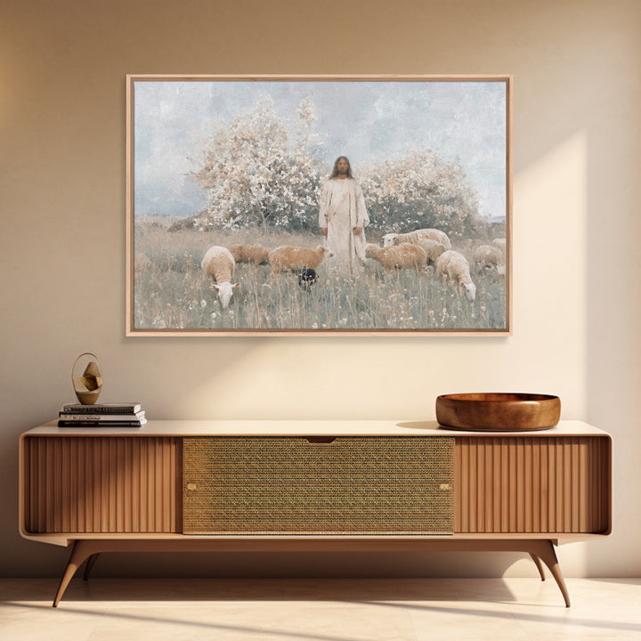 Blooming Shepherd Peace | Framed Canvas Print | Christian Wall Art | Christian Art Canvas | Minimalist Christian Art | Christian Painting |