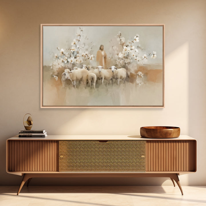 Flock Of Morning Grace, Framed Canvas Print, Christian Art Canvas, Christian Wall Art, Subtle Christian Art, Jesus Painting, Christian Gift
