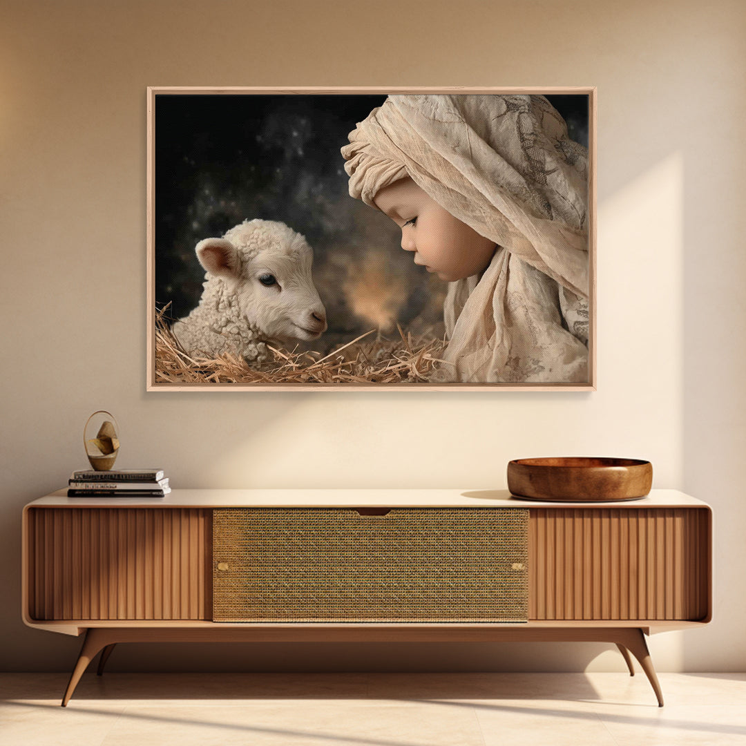 Manger Serenity | Framed Canvas Print | Christian Wall Art | Christian Art Canvas | Christmas Art Work | Jesus Painting | Christian Christm
