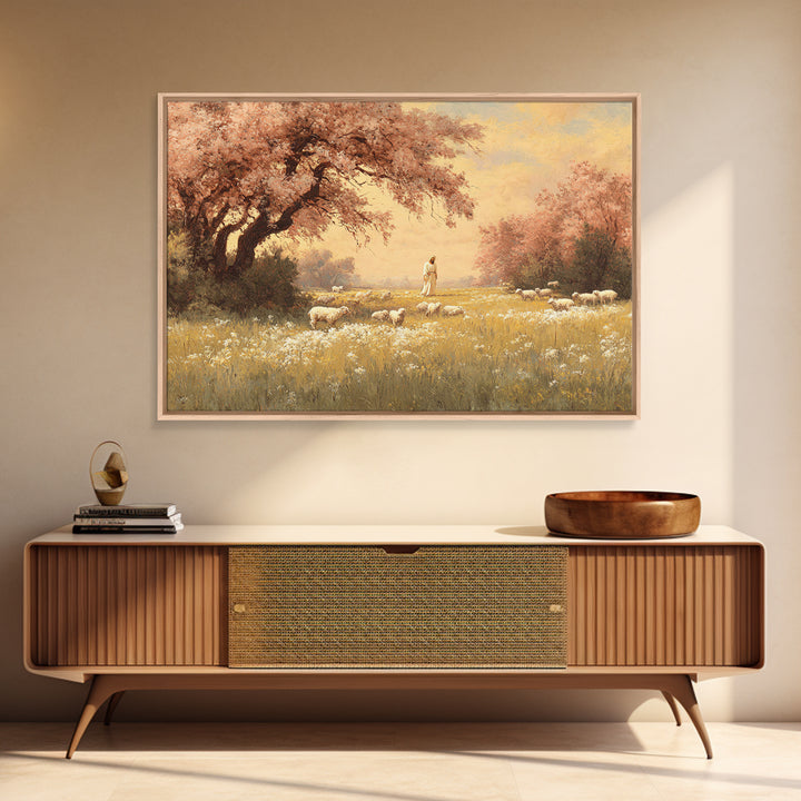 Golden Pasture Walk – Framed Canvas Print – Christian Wall Art – Christian Art Canvas – Christian Painting – Modern Christian Art – Christi