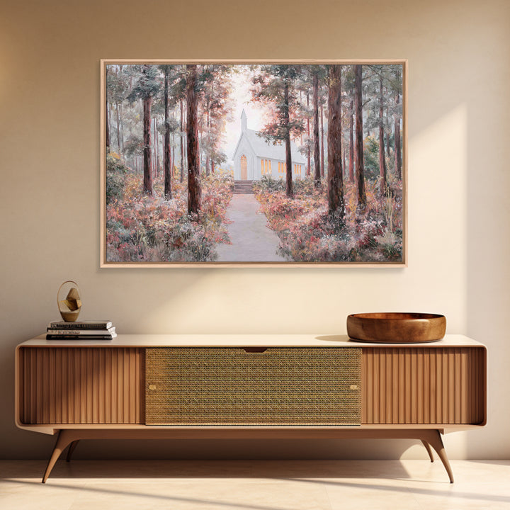 The Woodland Chapel – Framed Canvas Print – Christian Wall Art – Christian Art Canvas – Christian Painting – Christmas Art – Christian Deco