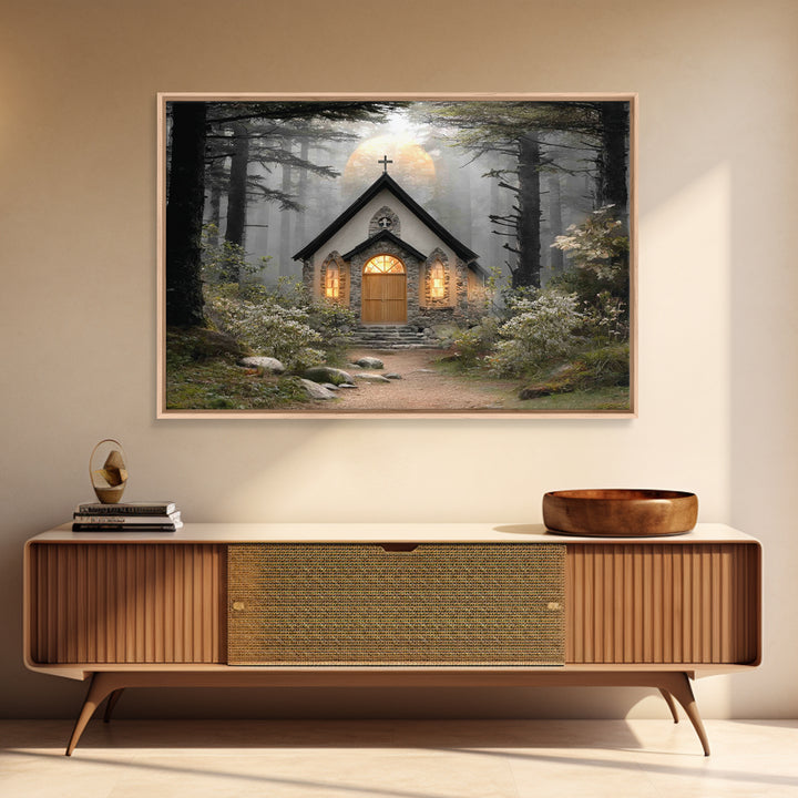 Forest Light Refuge | Framed Canvas Print | Christian Wall Art | Christian Art Work | Moody Christian Art | Christmas Wall Art | Christian