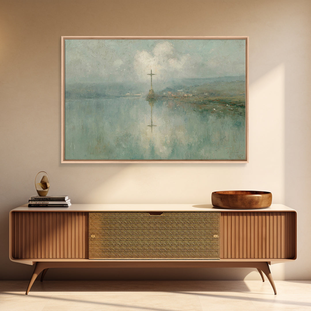 Cross Of Still Waters – Framed Canvas Print – Christian Wall Art – Christian Art Canvas – Subtle Christian Art – Christian Painting – Chris