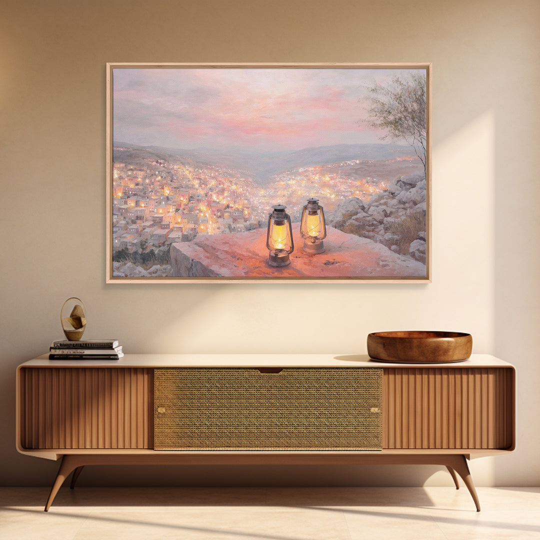 Hillside Glow – Framed Canvas Print – Christian Wall Art – Christmas Art – Christian Art Canvas – Christian Gift – Modern Christian Paintin
