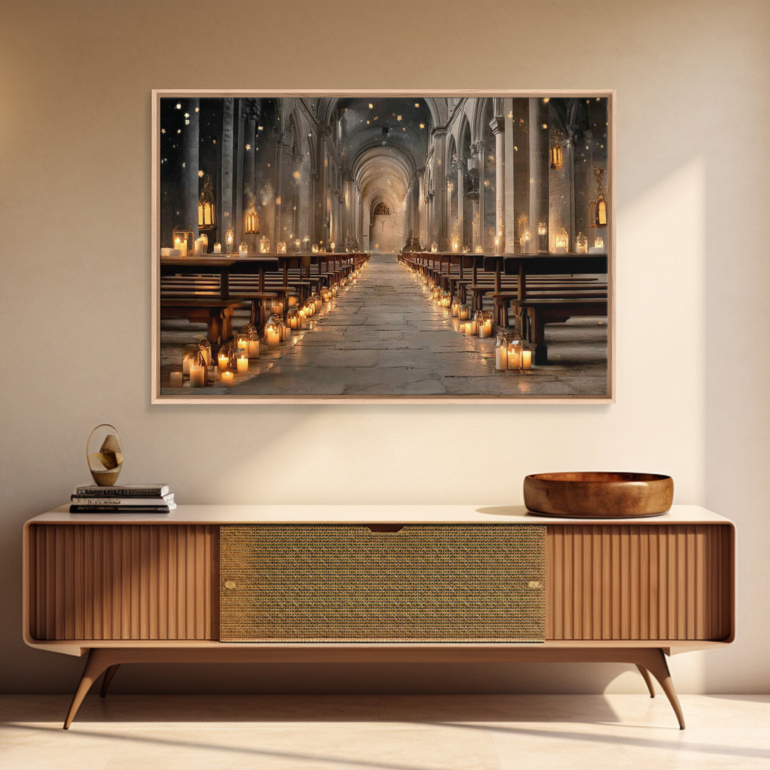 Midnight Chapel Light | Framed Canvas Print | Christian Wall Art | Christian Art Canvas | Moody Christian Art | Christian Gift Ideas | Chri