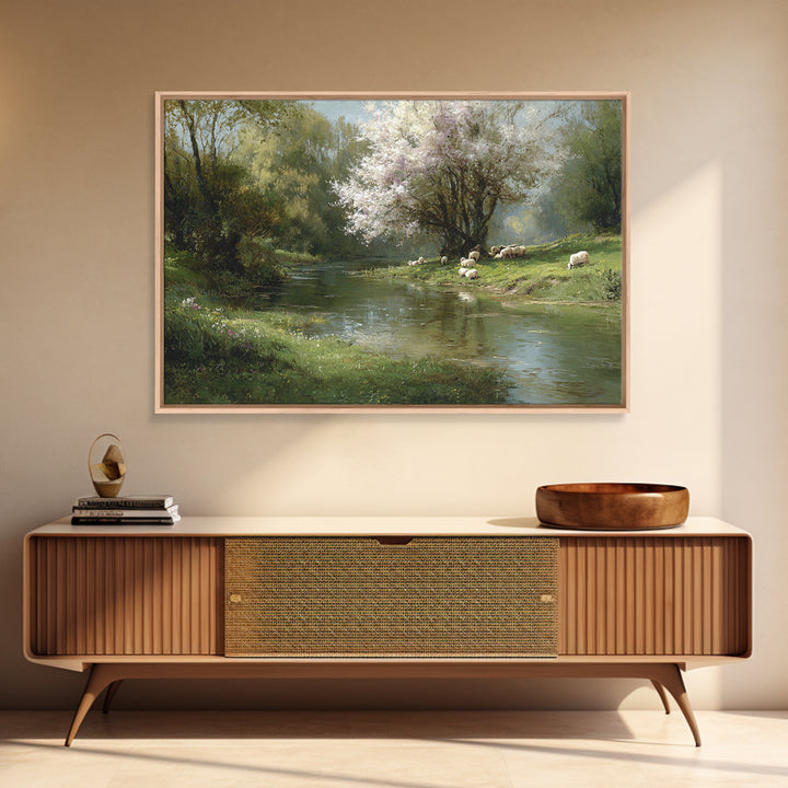 Spring Pasture Peace – Framed Canvas Print – Christian Wall Art – Christian Art Canvas – Pastoral Scenery – Christian Painting – Christian