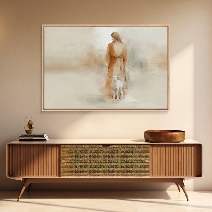 Gentle Shepherd Calm, Framed Canvas Print, Minimalist Christian Art, Christian Art Canvas, Christian Wall Art, Jesus Art Print, Christian D