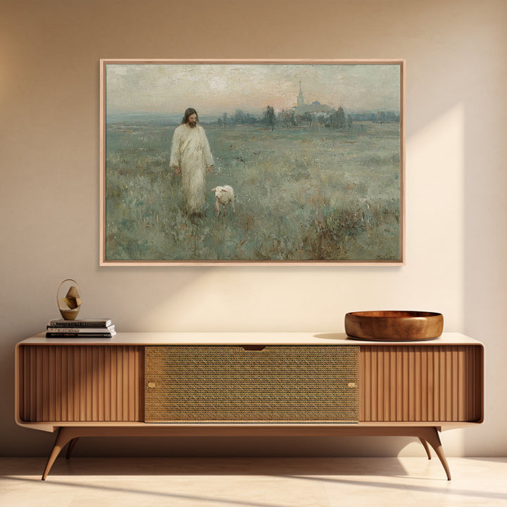 Shepherd At Sunrise, Framed Canvas Print, Christian Wall Art, Christian Art Canvas, Vintage Christian Art, Christian Painting, Christian Gi