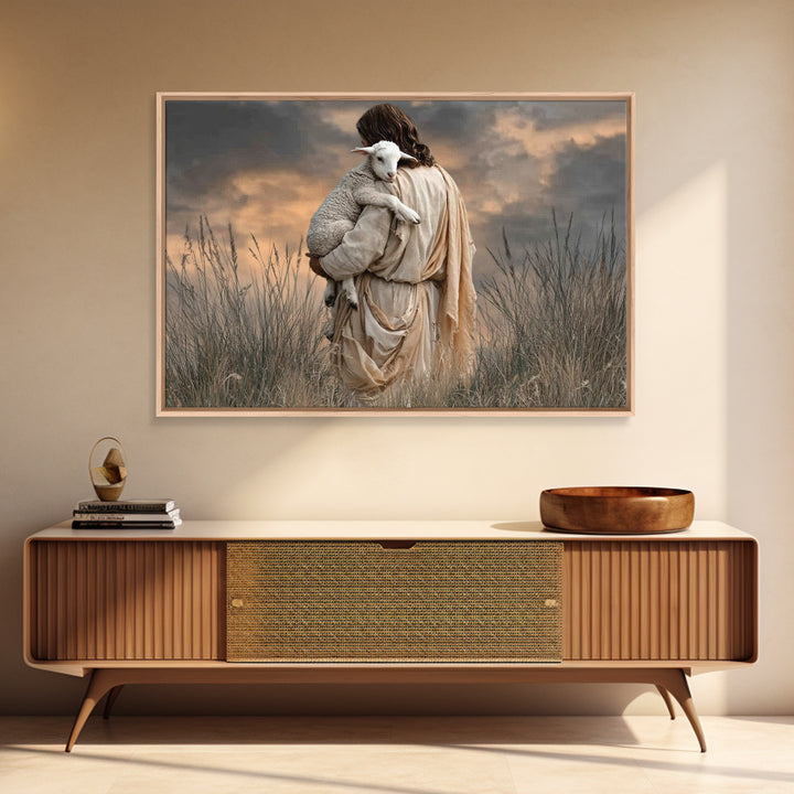Held By The Shepherd | Framed Canvas Print | Jesus Painting | Christian Wall Art | Christian Art Canvas | Christian Decoration | Christian