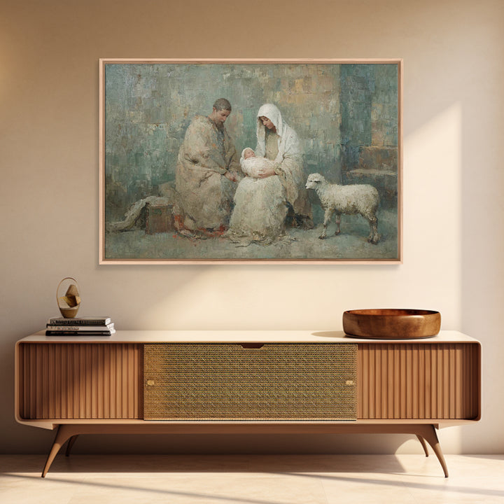 Holy Family Warmth - Framed Canvas Print - Christian Art Canvas - Christmas Art Prints - Christian Wall Art - Jesus Art - Christian Christm