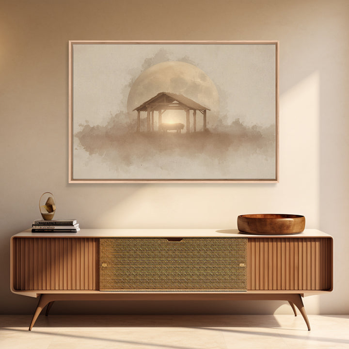 Silent Manger Moon – Framed Canvas Print – Christian Wall Art – Christmas Art Prints – Christian Art Canvas – Christian Christmas Art – Jes