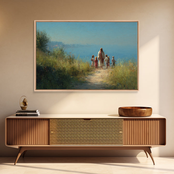 Shoreline Blessing – Framed Canvas Print – Jesus Painting – Christian Wall Art – Christian Art Canvas – Christian Decor – Modern Christian
