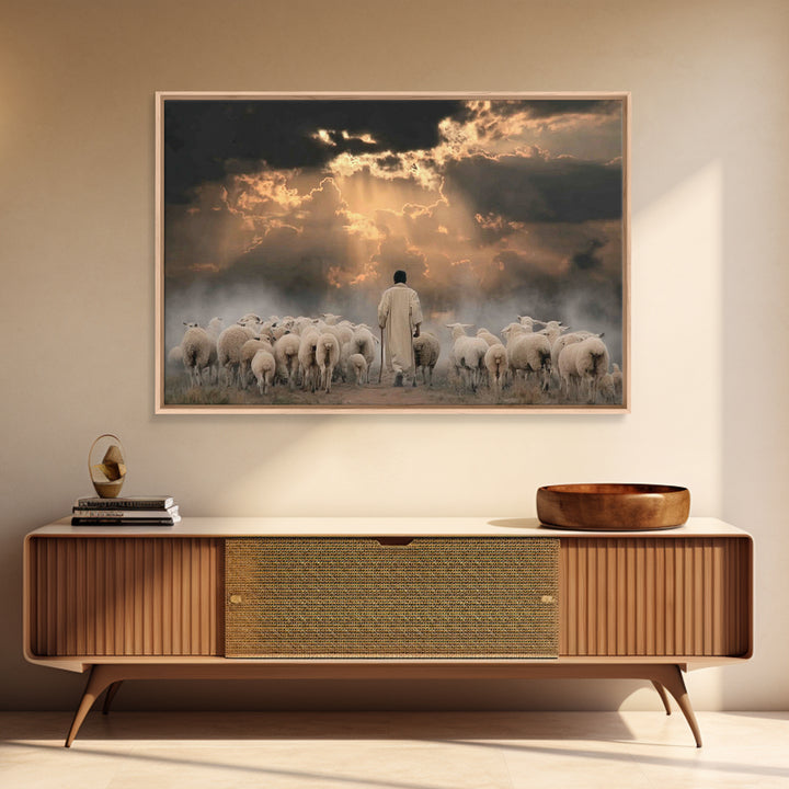 Shepherd’s Calling – Framed Canvas Print – Christian Wall Art – Jesus Painting – Christian Art Canvas – Christian Gift – Moody Christian Ar
