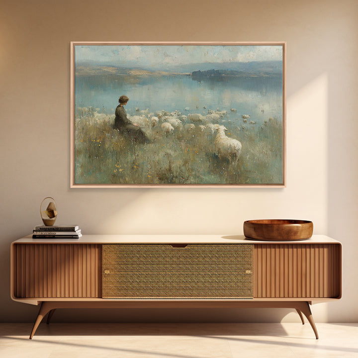 Lake Of Calm – Framed Canvas Print – Christian Wall Art – Christian Art Canvas – Christian Painting – Vintage Christian Art – Christian Gif