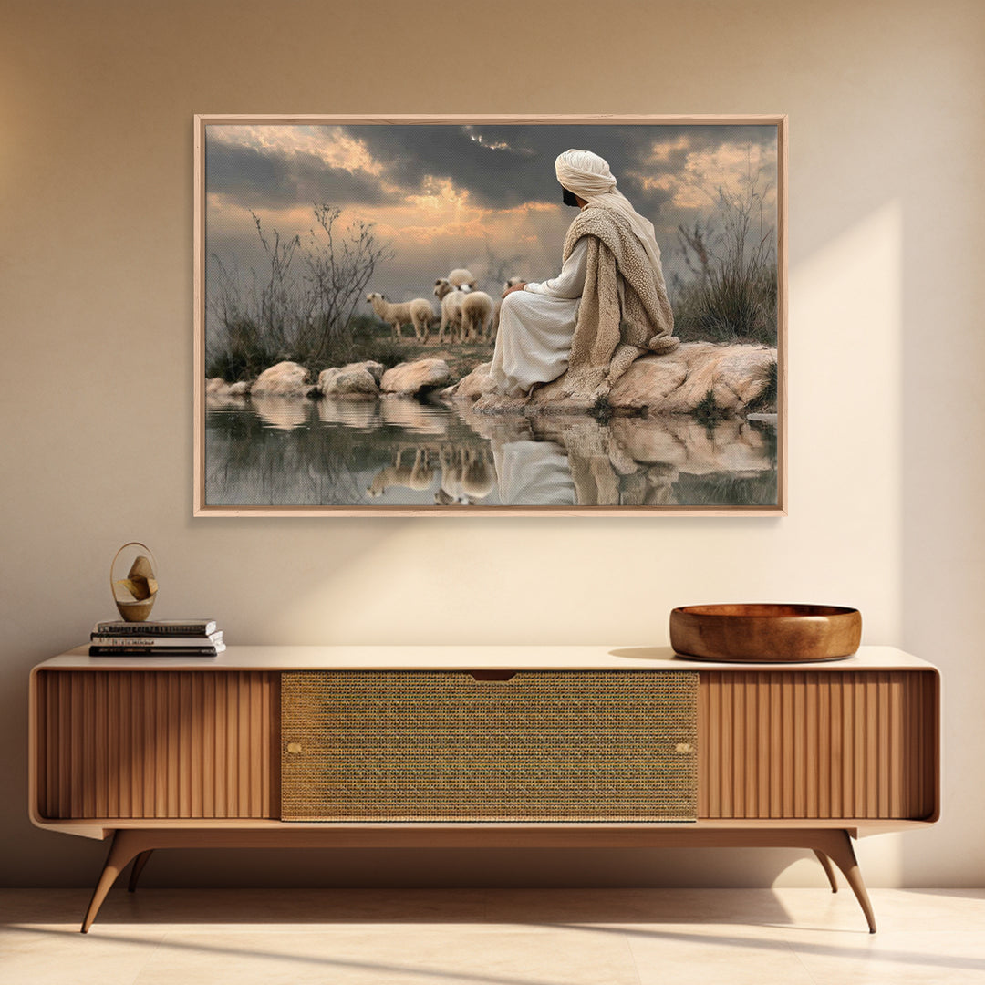 Still Waters Light – Framed Canvas Print – Christian Art Canvas – Christian Wall Art – Christian Painting – Modern Christian Art – Christia