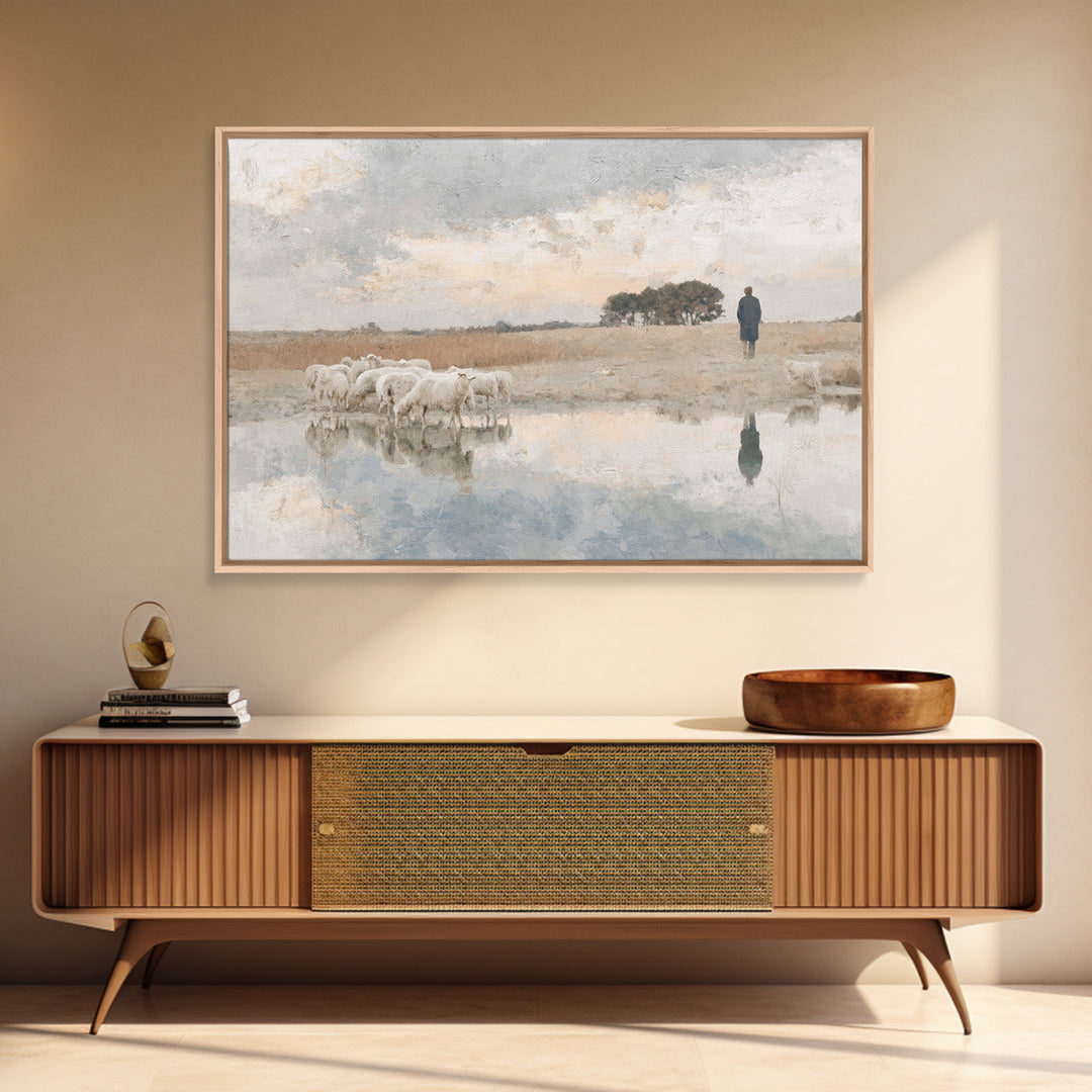 Silent Shepherd Path – Framed Canvas Print – Christian Wall Art – Christian Art Canvas – Jesus Painting – Pastoral Scenery – Christian Chri