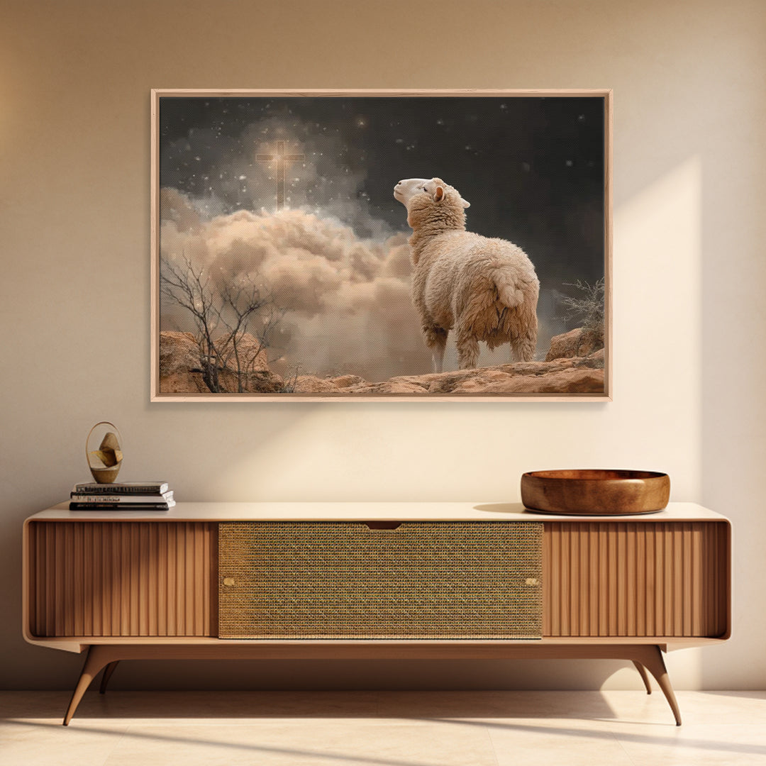 Faithful Pasture Light | Framed Canvas Print | Jesus Painting | Christian Wall Art | Christian Gift Ideas | Christian Art Canvas | Christma