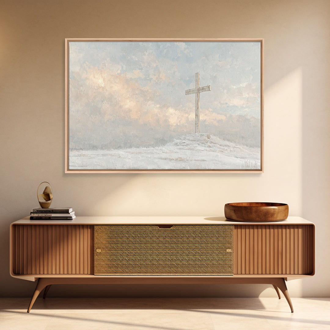 Winter Cross Hope – Framed Canvas Print – Christian Wall Art – Christian Art Canvas – Christian Christmas Art – Christian Gift Ideas – Subt