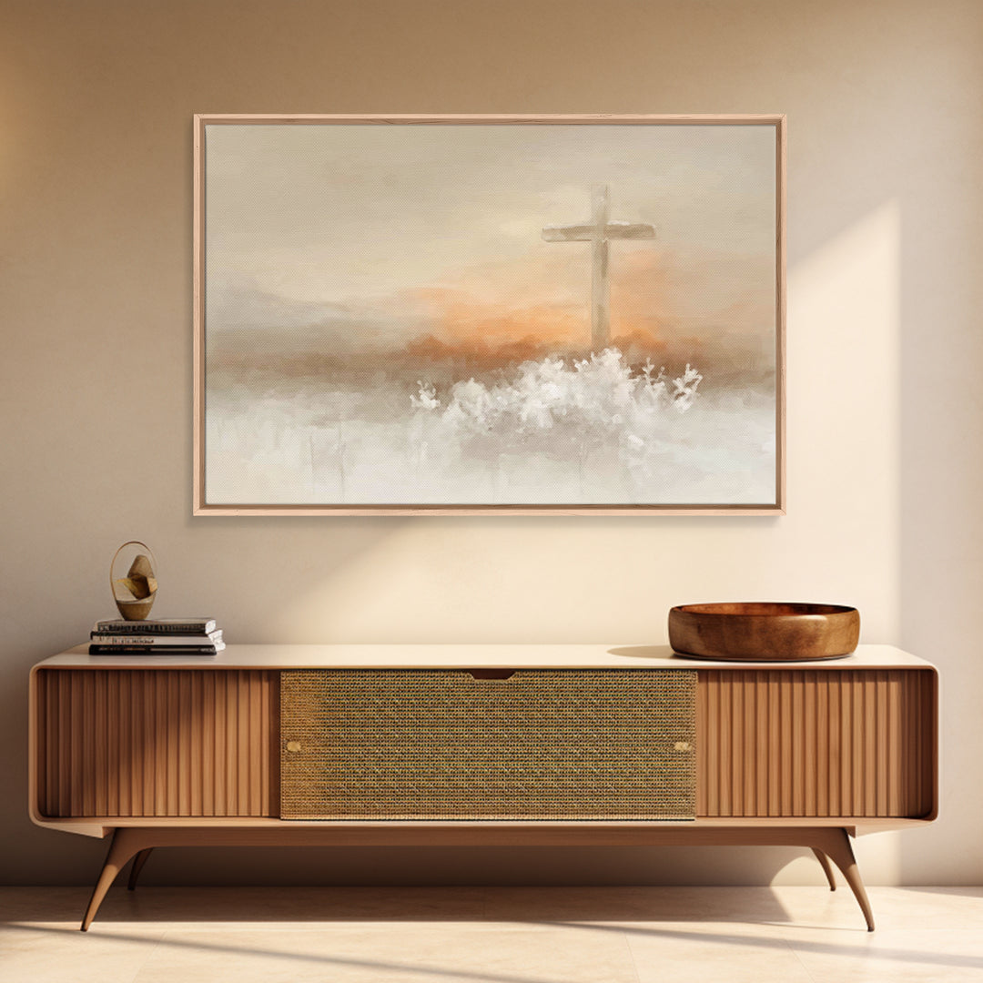 Frosted Morning Cross, Framed Canvas Print, Christian Art Canvas, Christian Wall Art, Christian Christmas Art, Subtle Christian Art, Christ