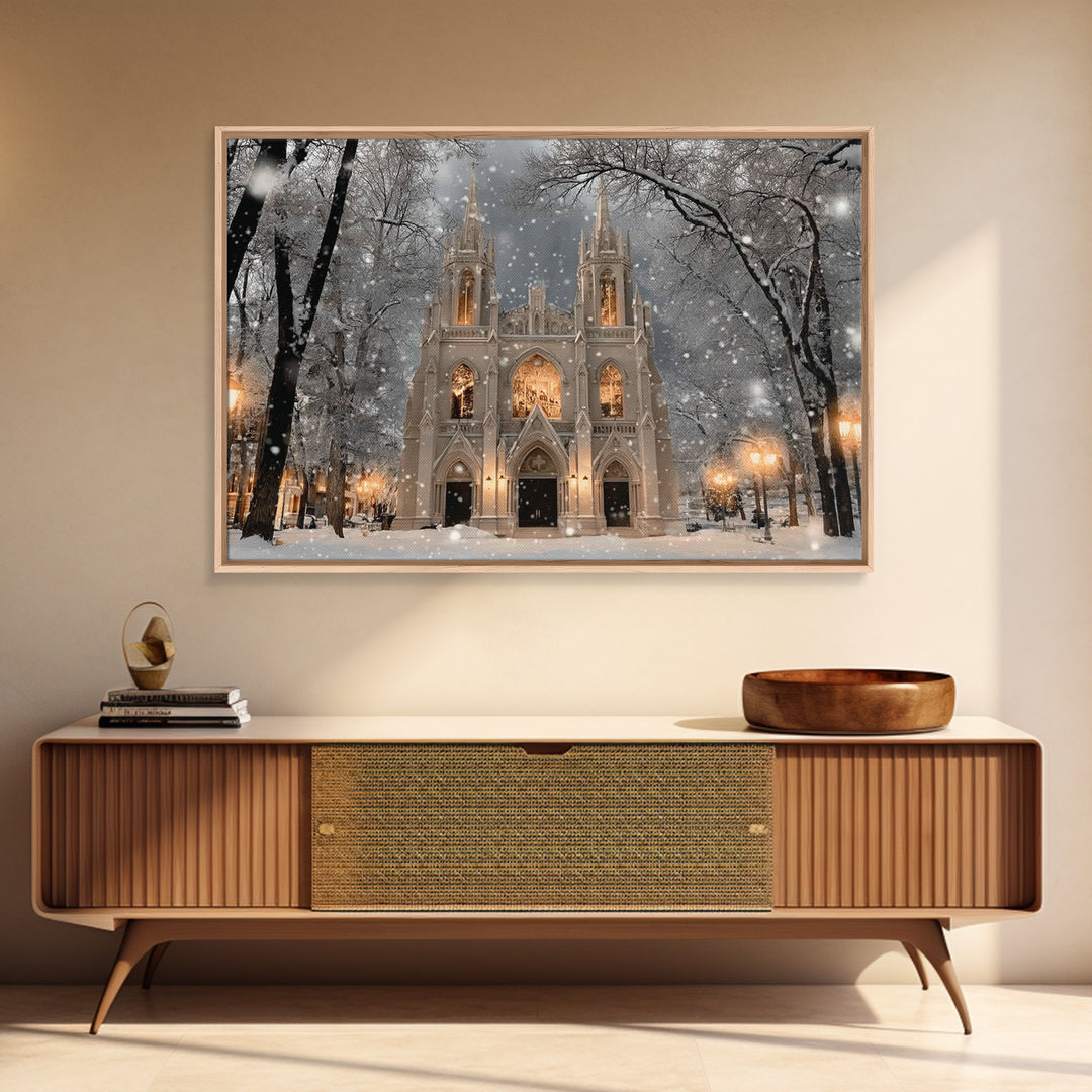 Winter Chapel Brilliance, Framed Canvas Print, Christian Christmas Art, Christmas Wall Art, Christian Art Canvas, Framed Christmas Art, Chr