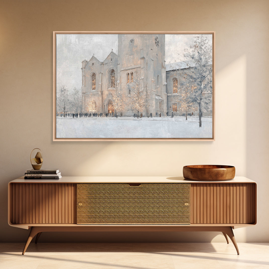 Evening Mass Arrival – Framed Canvas Print – Christmas Wall Art – Christian Art Canvas – Christian Christmas Art – Framed Christmas Art – C